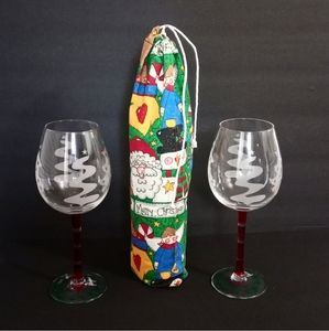 Helen James Christmas Wine Glasses & Wine Bag